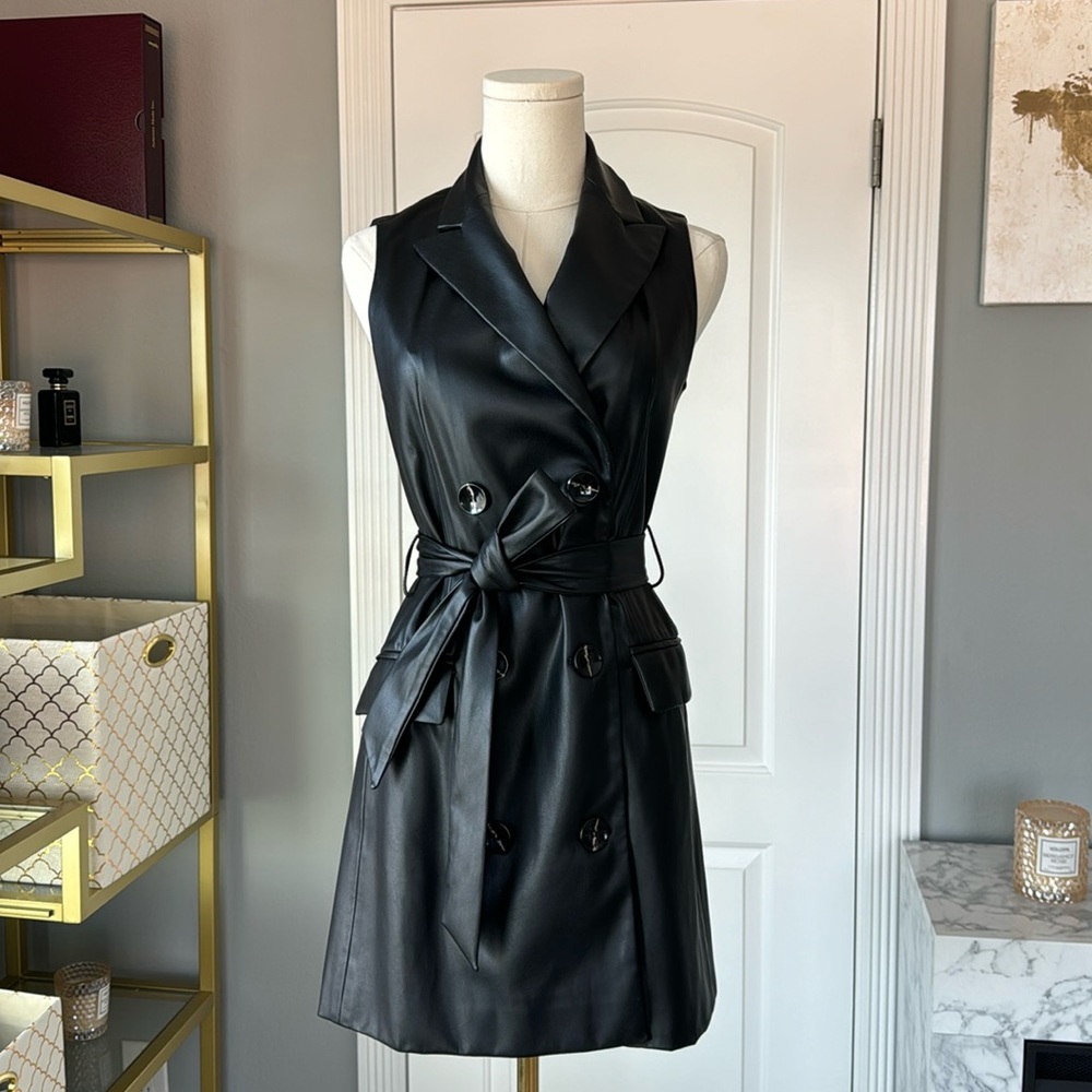 ZARA Faux Leather Tie Waist Dress/Vest - Picture 4 of 7
